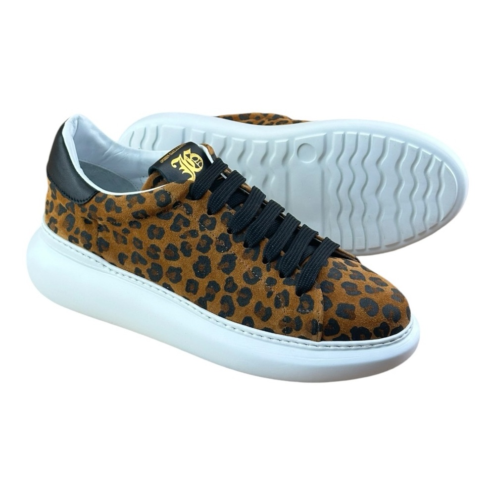 John Galliano Women’s shoes Leather-trimmed leopard Cuoio  sneakers casu…